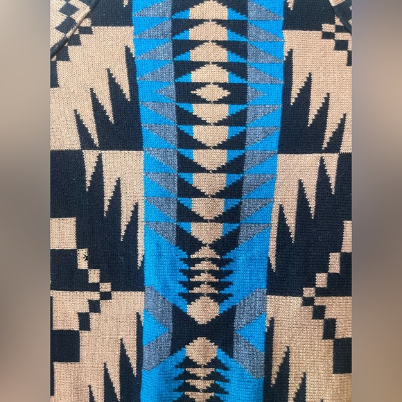 Pendleton spider rock blanket shawl Blue and Tan Geometric Poncho cape - Picture 4 of 6